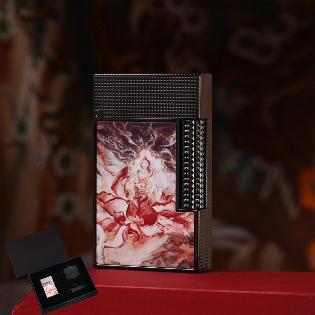 Old Classic Brass Windproof Butane Soft Flame Lighter Flip Top Piano Sound Side Slide Ignition Creative Pattern Luxury
