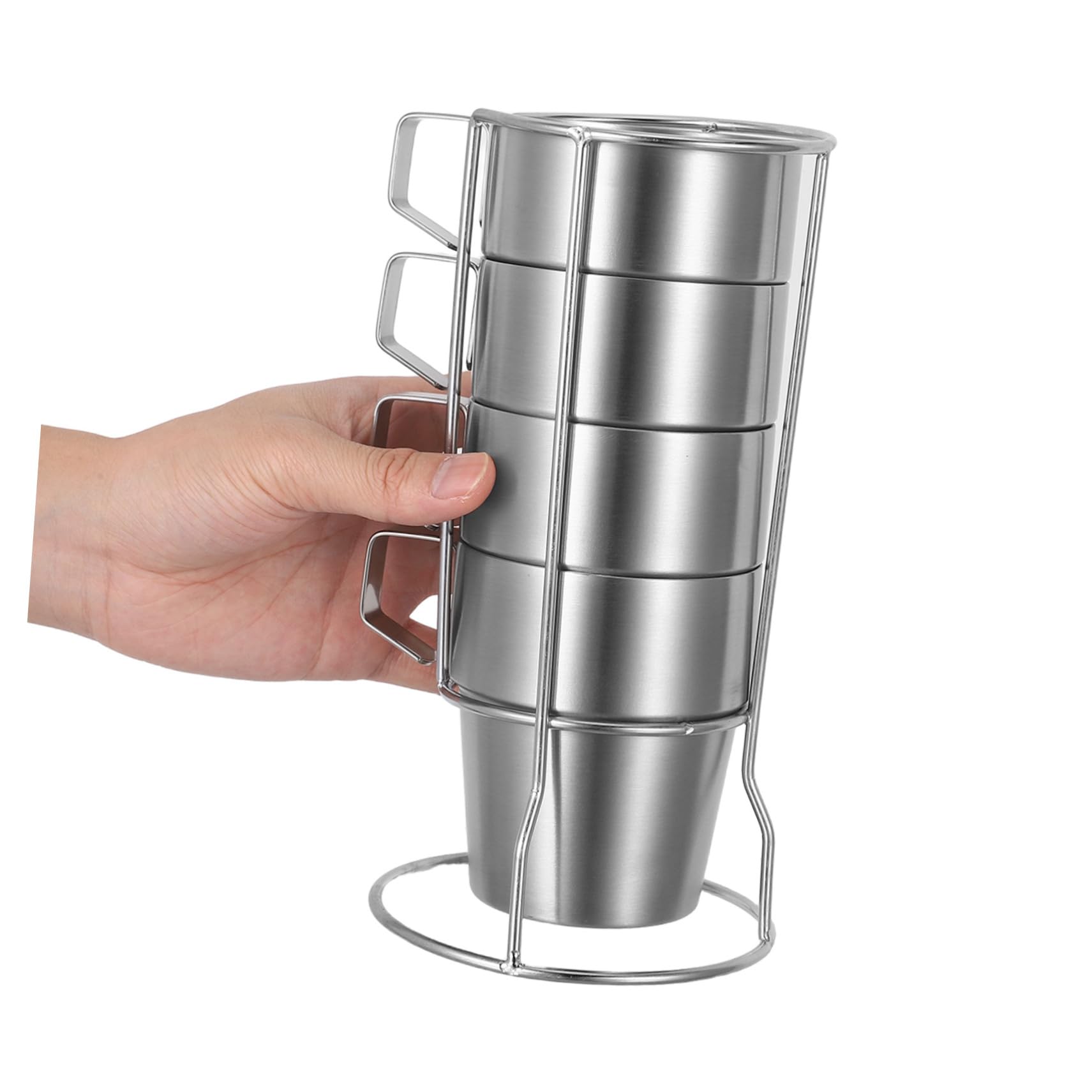Healifty Tazas Apilables de Acero Inoxidable con Doble Pared y Aislamiento Térmico con Asa y Soporte para Camping Té Café y Bebidas Frías Tazas Infantiles Antitérmicas