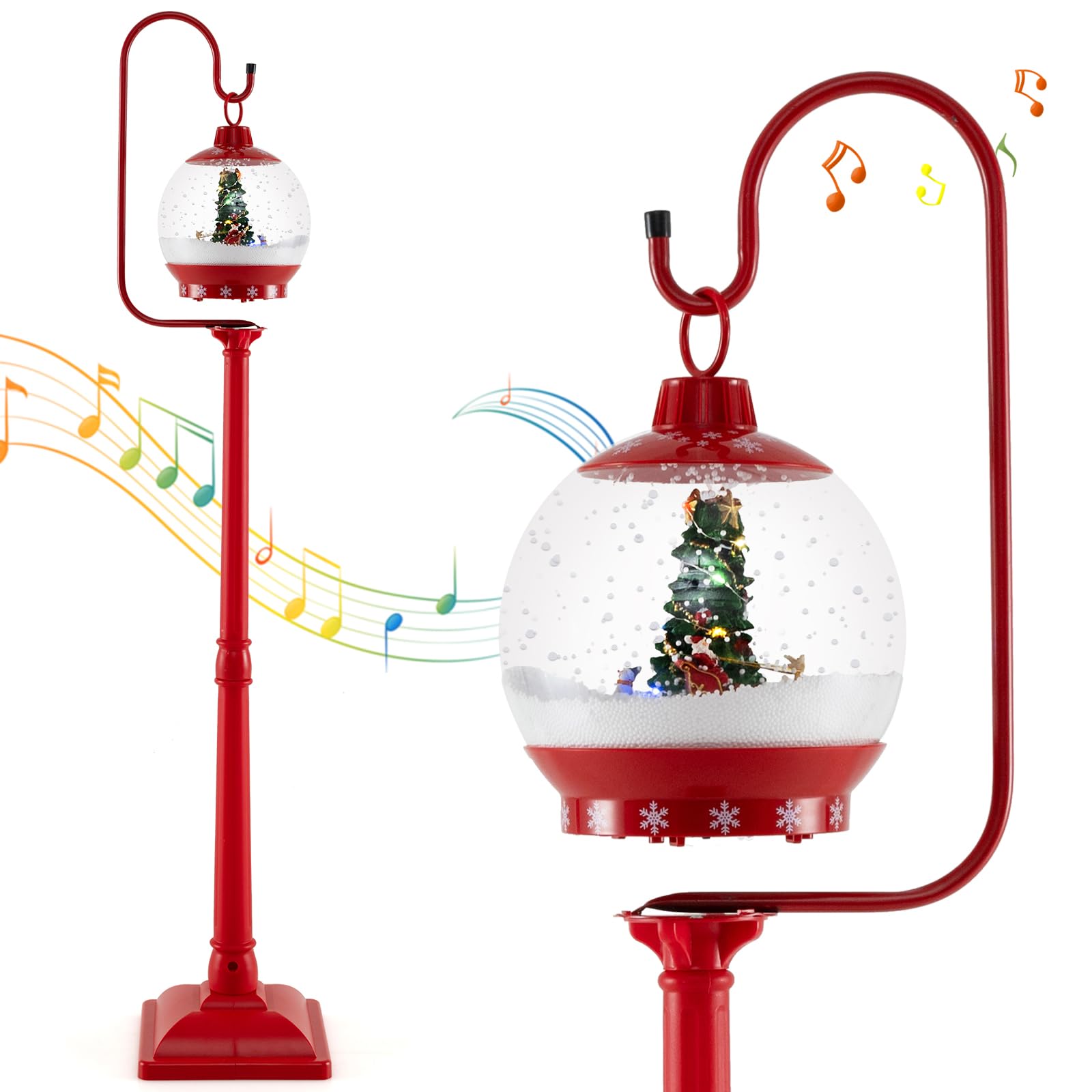 SOARS Decorazioni Natalizie, Lampione Natalizio con Neve 170 CM, Musica, Lanterna Natalizia Sfera di Cristallo Girevole a 360°, Fiocchi di Neve, Albero di Natale, Addobbi Natalizi per Esterno Interno