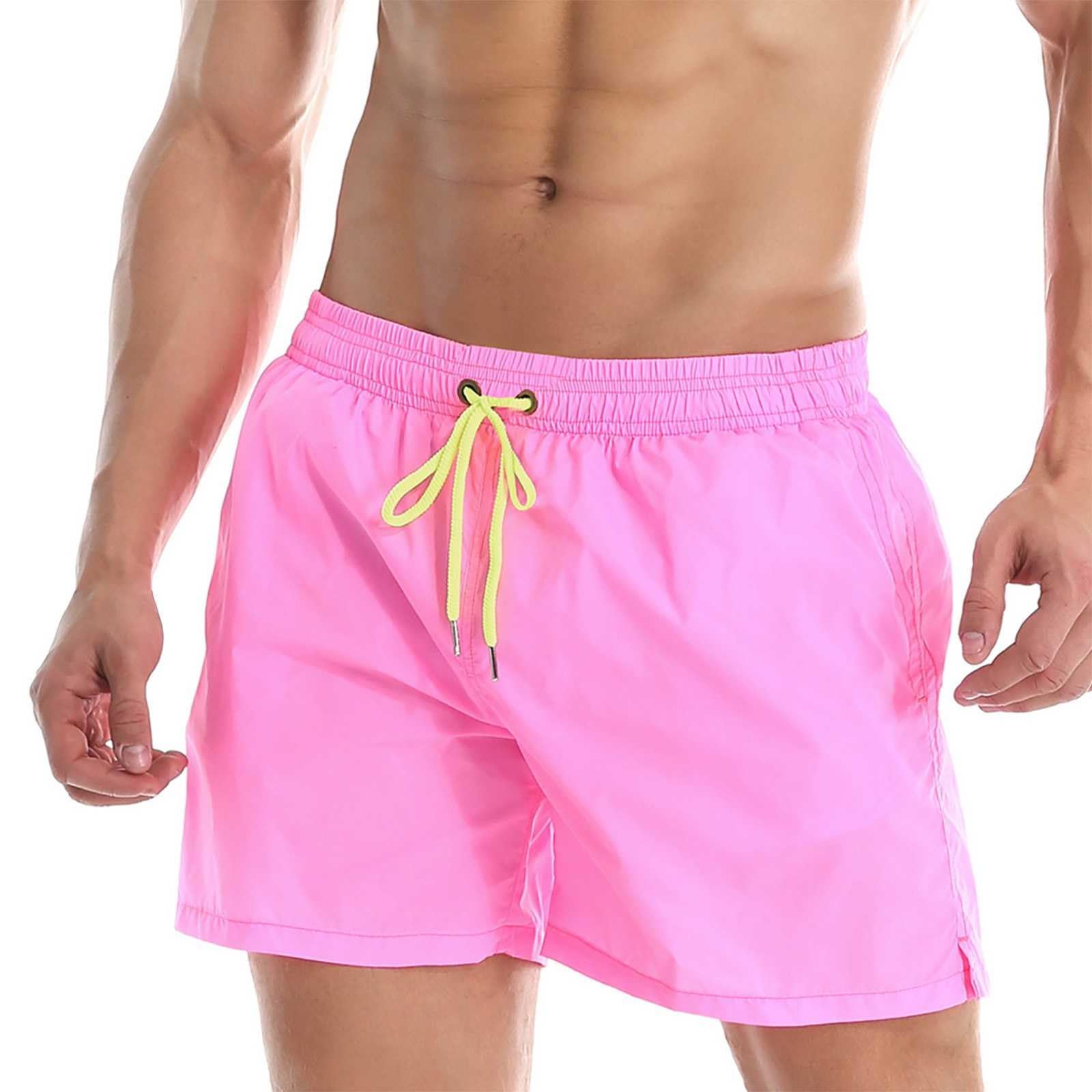 Genérico Bañador Hombre Bañador Natacion Transpirable de Secado Rápido Traje de Baño con Forro de Malla y Cordón Ajustable Bañador Hombre Rosa Bañador De Natacion Hombre Largo