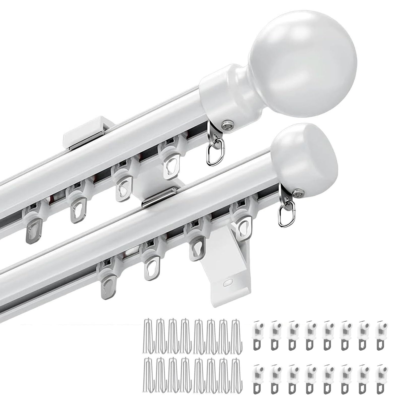 Heavy Duty Aluminum Double Curtain Track, Wall Mount Curtain Rods With Silent Rollers, 50-800 cm Sliding Rail System For Windows, Room Divider, Living Room, Hotel(White,530cm)