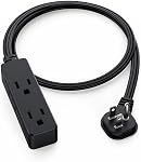 Cordon d'extension de prise plat avec 3 Sorties - 3Ft Faible profil intérieur 3 Plongez la bande d'alimentation à terre pour le bureau intérieur & Voyages - 16 AWG 13A/1625W, noir