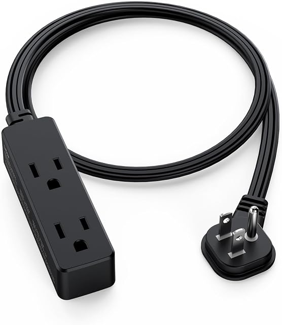 Cordon d'extension de prise plat avec 3 Sorties - 3Ft Faible profil intérieur 3 Plongez la bande d'alimentation à terre pour le bureau intérieur & Voyages - 16 AWG 13A/1625W, noir