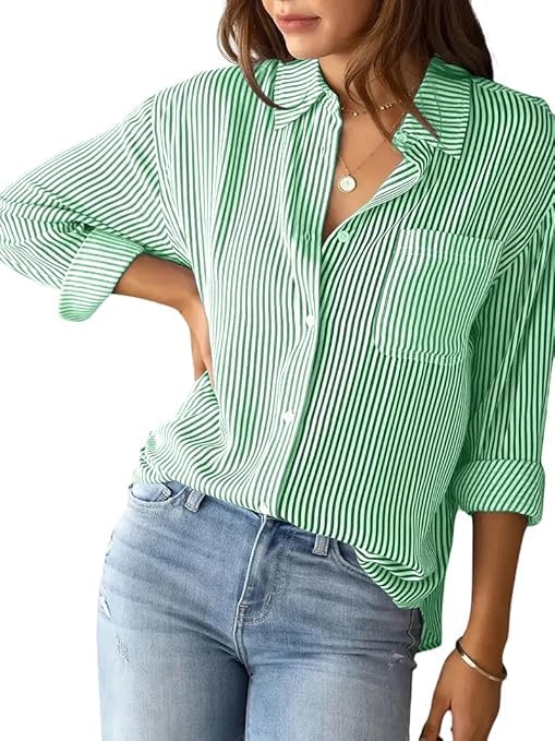 Image of Womens /GirlsClassic Lining Shirt for Women Cotton | Women's Striped Style top | Full Sleeve, Relaxed fit, Button-Down Casual Shirt for Girls & Women