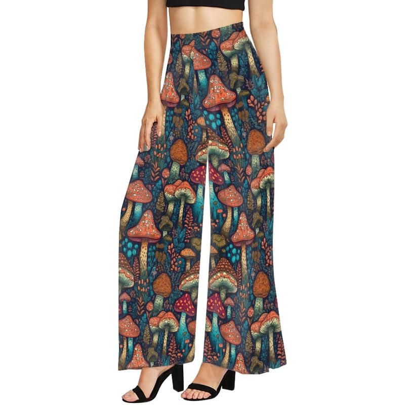 Mushroom Cat Dragonfly Butterfly Zebra Womens High Waist Wide Leg Pants Palazzo Pants Sweatpants Leggings Trousers