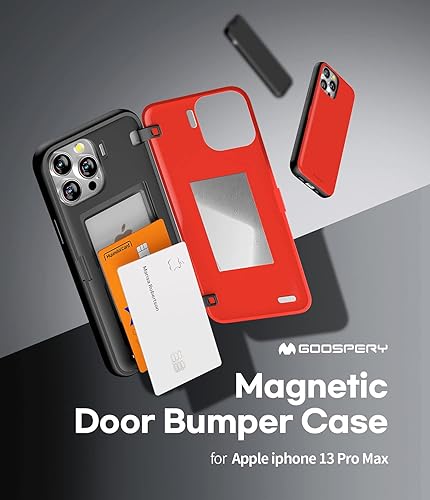 Miniatura 10 de GOOSPERY Parachoques magnéticos para puerta compatible con iPhone 13 Pro Max, funda tipo cartera con tarjeta, fácil imán de cierre automático, doble