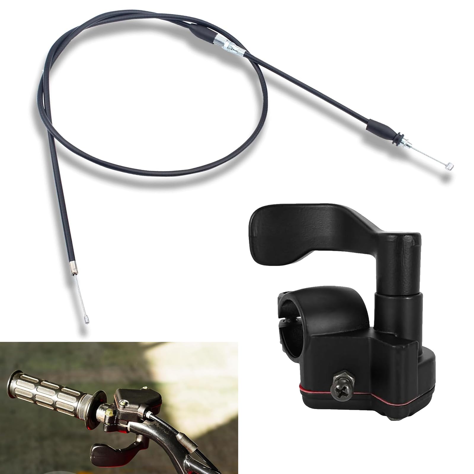Pack-1 Motorcycle Thumb Controller Throttle Cable, 46.5" Metal Durable Throttle Cable Assembly, Rubber Acceleration Handle Kit, Universal for Most Motorcycle Bike Four-wheel ATVs (Black)