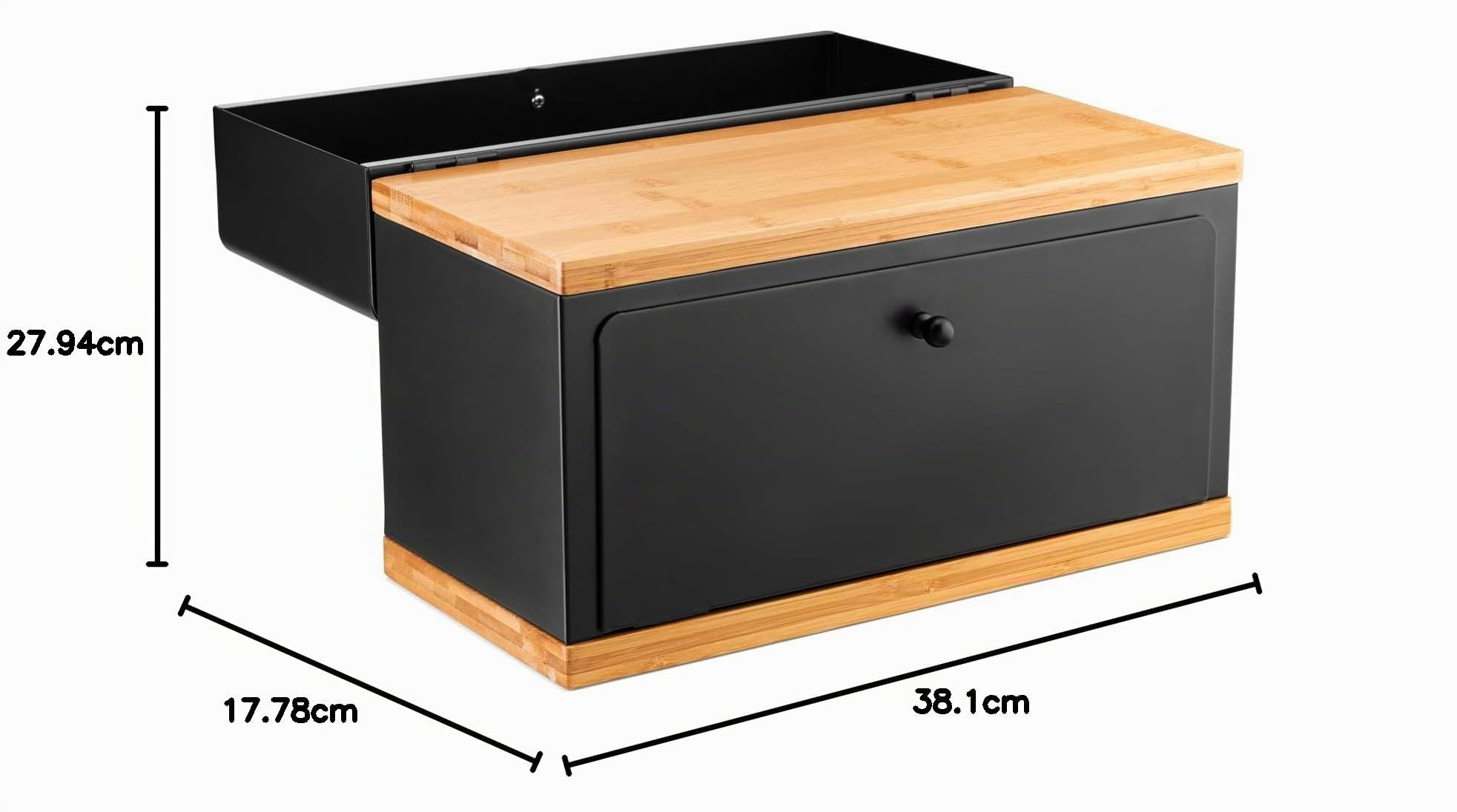 Boîte à pain à deux étages pour comptoir de cuisine - Boîte à pain en bambou - Boîte de rangement pour pain frais avec cadre en acier durable - Élégant et vintage - 38,1 x 27,9 x 17,8 cm