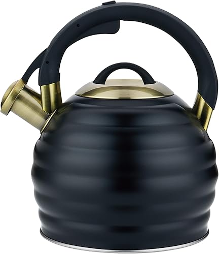 Miniatura 1 de Hervidor de té para estufa, tetera de acero inoxidable 3.2Q con mango ergonómico a prueba de calor