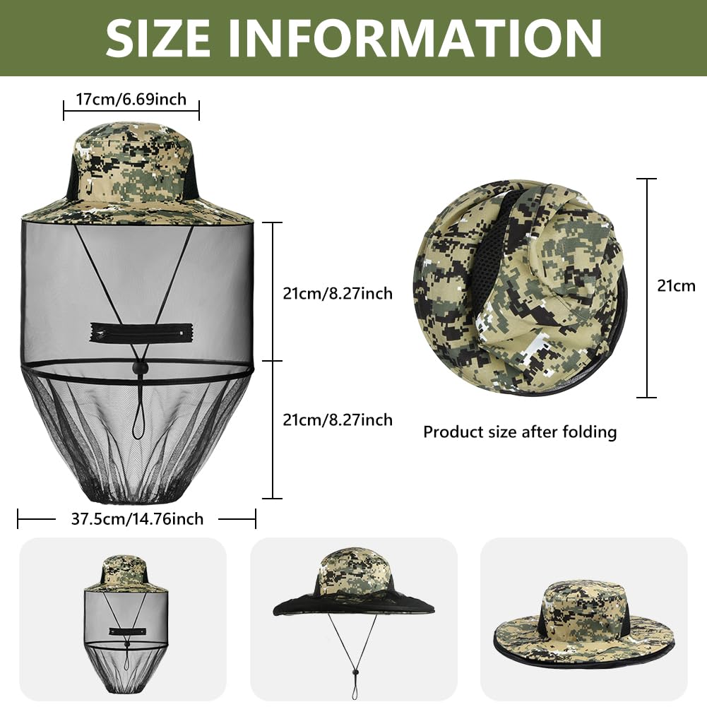 Moustique Chapeau de Soleil, Chapeau de pêcheur de Protection Solaire, Chapeau Anti Moustique, Chapeau d'apiculteur, TêTe Moustique Net pour Randonnée en Plein Air Camping Jardinage Pêche