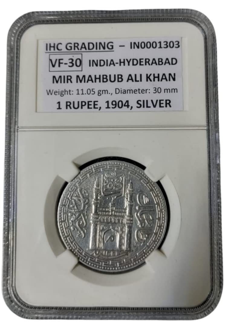 IHC Grading Service Graded ~ Hyderabad State ( VF-30 ) 1 Rupee, 1904, Silver ( Sealed ) ~ 100% Orignal Coin