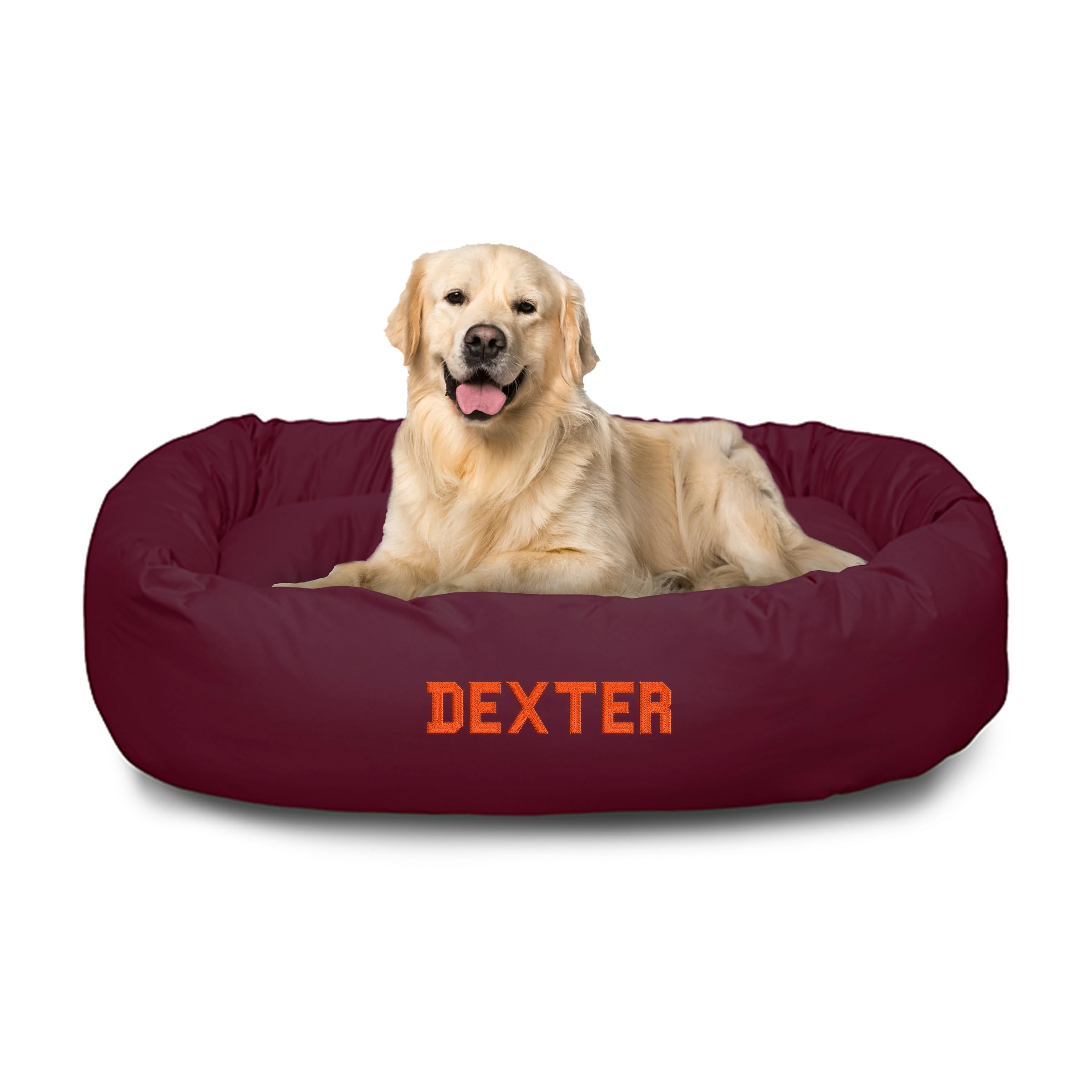 Majestic Pet 40" Round Dog Bed - Personalized Cozy Soft Washable Calming Donut Dog Bed w/ Spine Support - Burgundy (40x29x9) Large