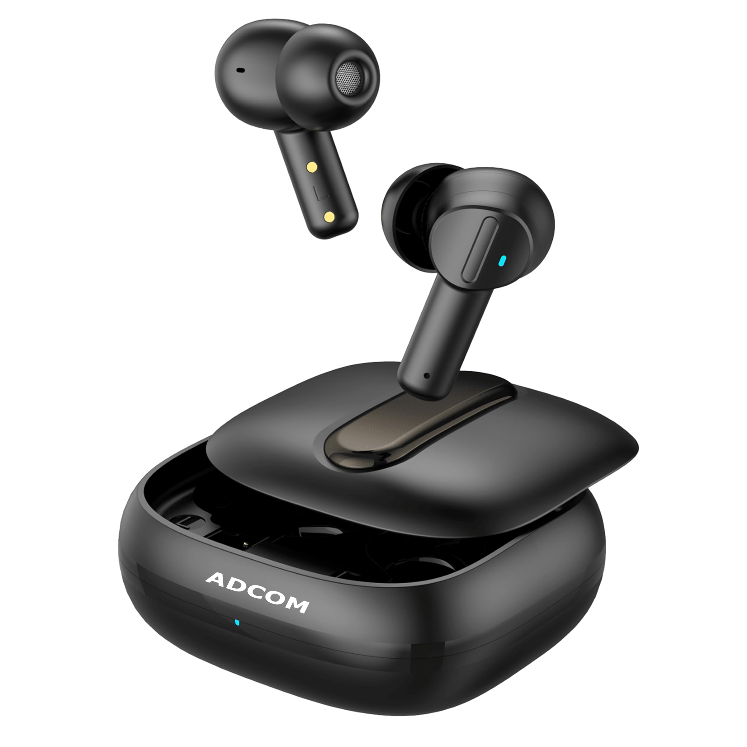 adcom fury tws gaming earbuds with ultra 38ms low latency gaming, 40h playtime, dual enc mics, 10mm bass drivers, touch controls, type c, ipx2 & voice assistant (black)