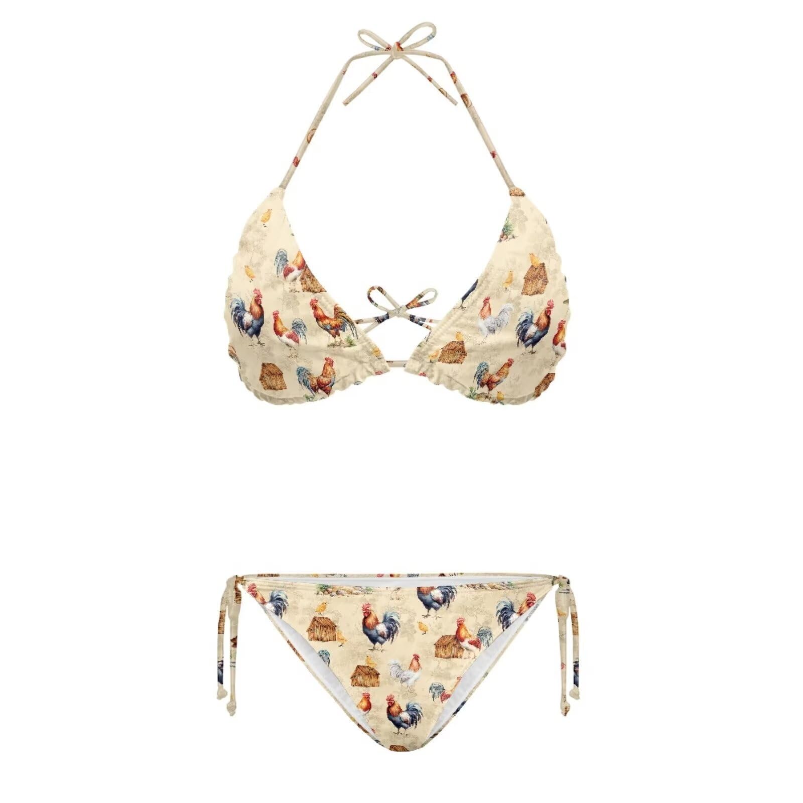 Flashideas Adorable Chicken String Bikini Swimsuit for Women String Triangle Bikini Sets Thong Swimsuit Bathing Suit Soft Swimwear Halter Gifts for Female Friends and Lovers