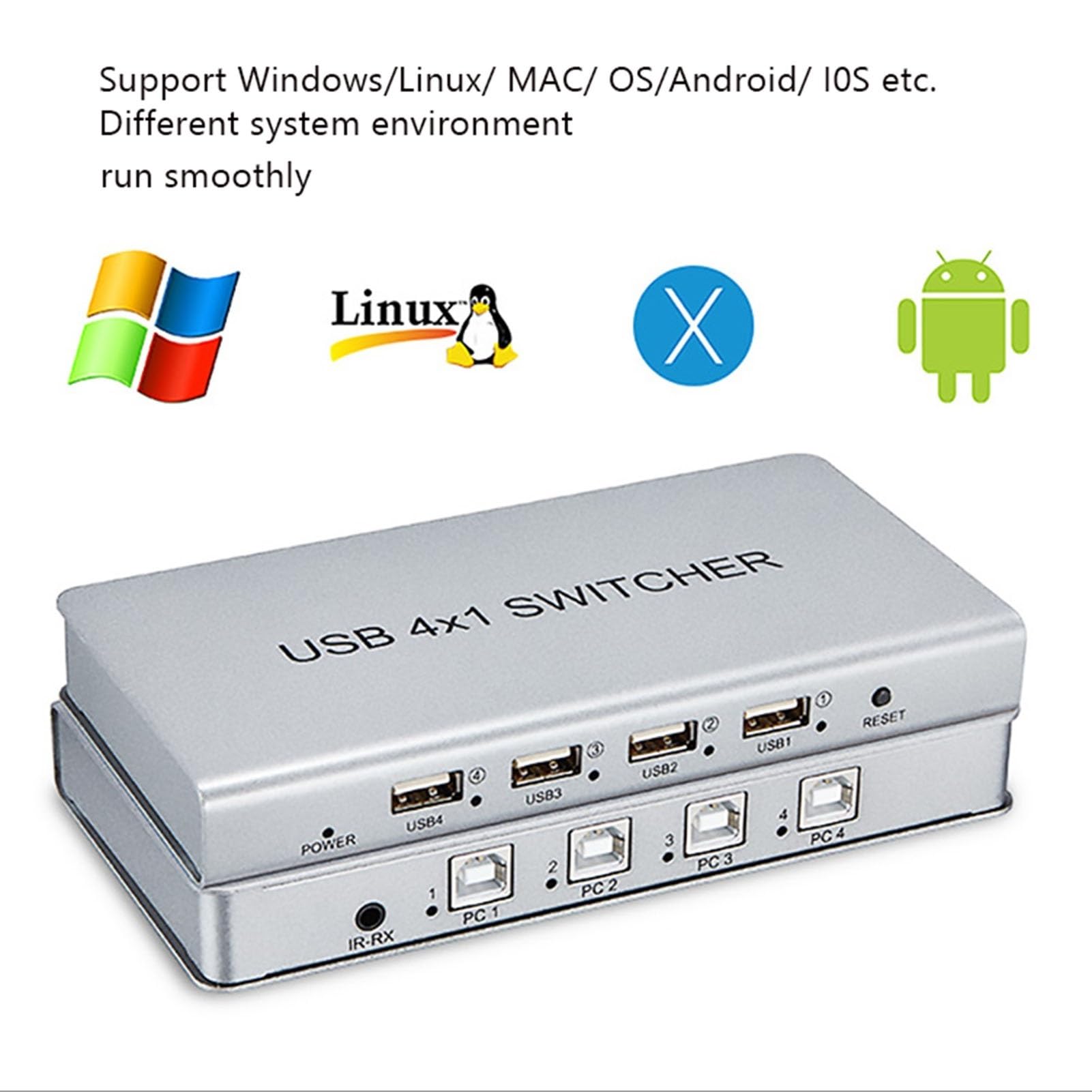 4/8 portowy synchronizator USB / Sharer - KVM Multi Open Switch/dystrybutor, USB Keyboard Mouse Synchronizer Controller, Plug & Play, do różnych systemów operacyjnych (4 porty)