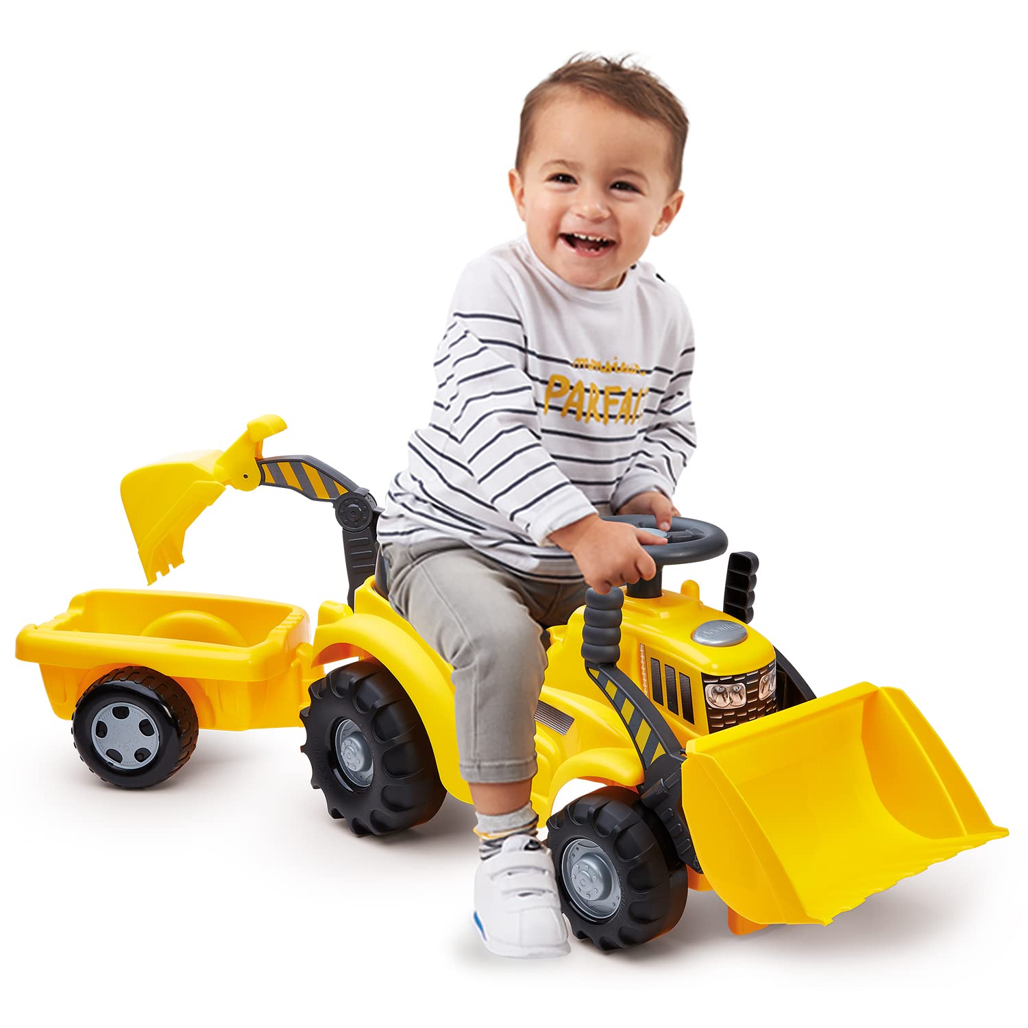 Jouets Ecoiffier - 498 - Porteur Tracto Pelle avec remorque -Jeu de Plein air pour Enfants - 12-36 Mois - Origine France Garantie