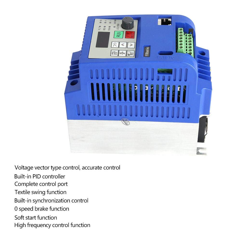 Onduleur VFD, convertisseur de fréquence d'entrée monophasé à Sortie triphasée, 4KW AC380V 10A, contrôleur PID intégré, pour contrôle de Vitesse du Moteur de Broche (VFD-4KW)