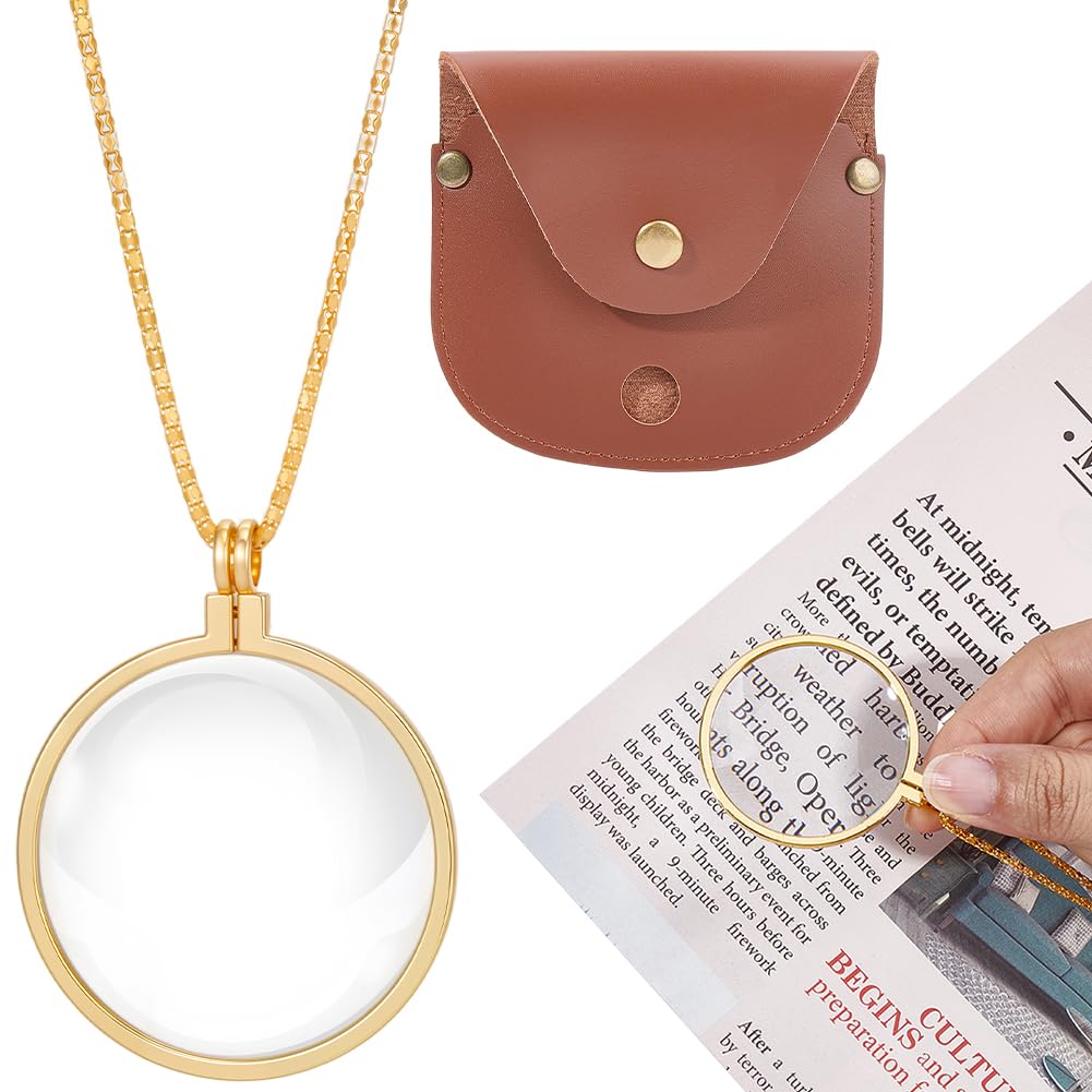 CALFOVERA 5X Magnifying Glass Necklace Portable Pocket Monocle Lens Pendant Vintage Optical Magnifier Loupe 94.3CM Long Chain Necklace for Women Men Library Reading Jewelry