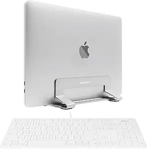 Macally Slim Wired Keyboard and an Adjustable Vertical Laptop Stand, Universally Designed for Every Laptop!