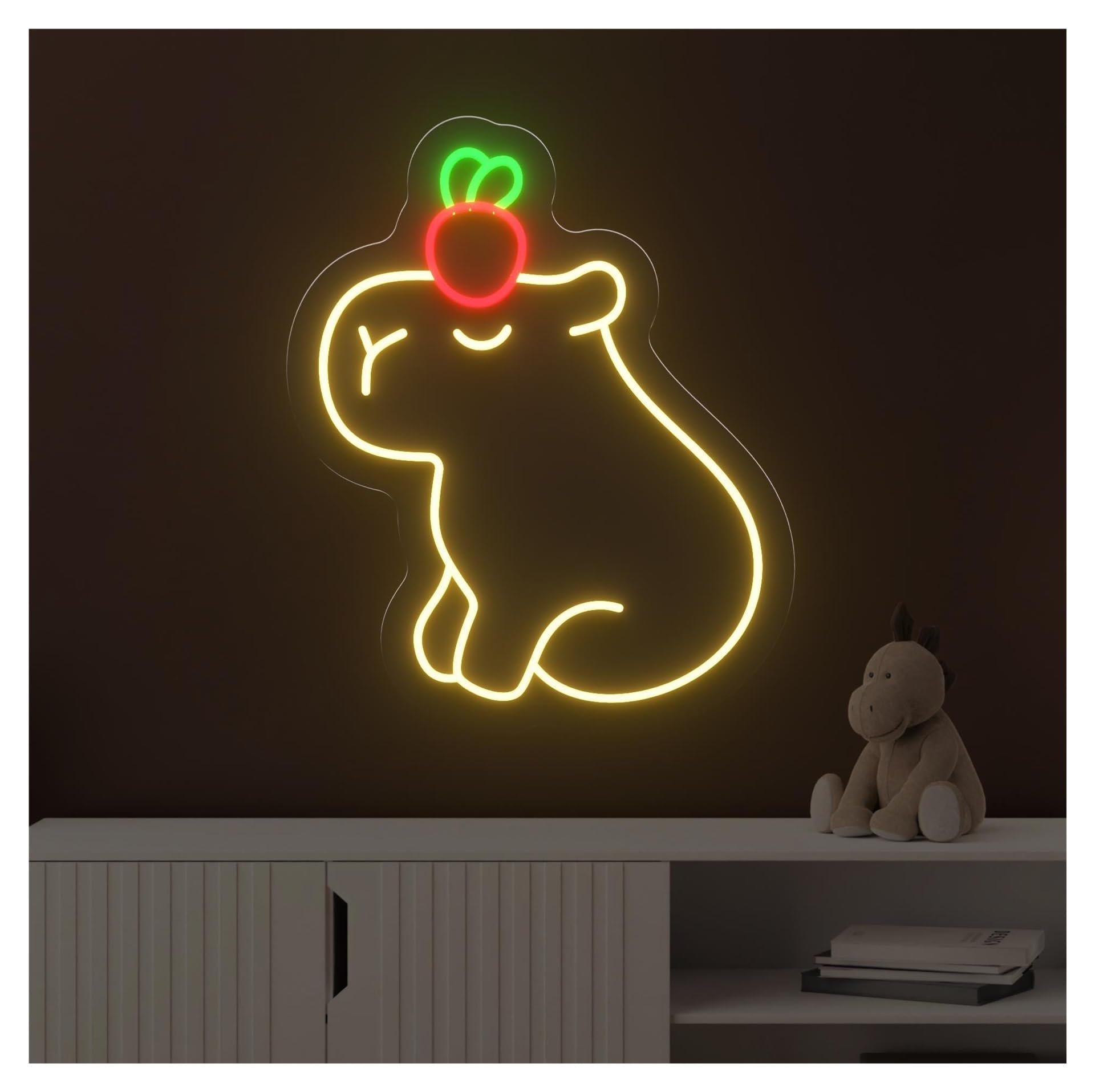 RONGCH Hanging Art Neon Signs Capybara and Tomato Neon Sign, Suitable for Kitchen Wall Decor with Brightness Adjustable 41cmx50cm(C)