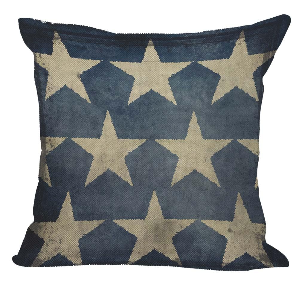 Orythyra Blue Beige Star Throw Pillow Case Cushion Cover Antique American Flag Stars Linen Pillowcases Pillow Cover Living Room Couch Bed Sofa Car Waist Cushion Cover Farmhouse 45X45 CM