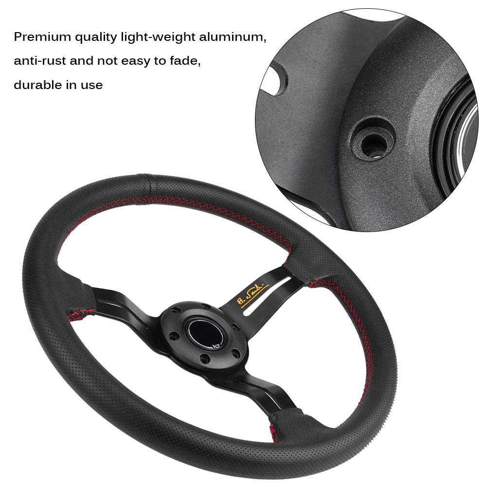 350 mm Lenkrad, Lenkrad, Verbessert den besten Grip, 350 mm Universal-Aluminiumrahmen, Schwarzes perforiertes Leder, Auto-Lenkrad mit Hupe (rot)