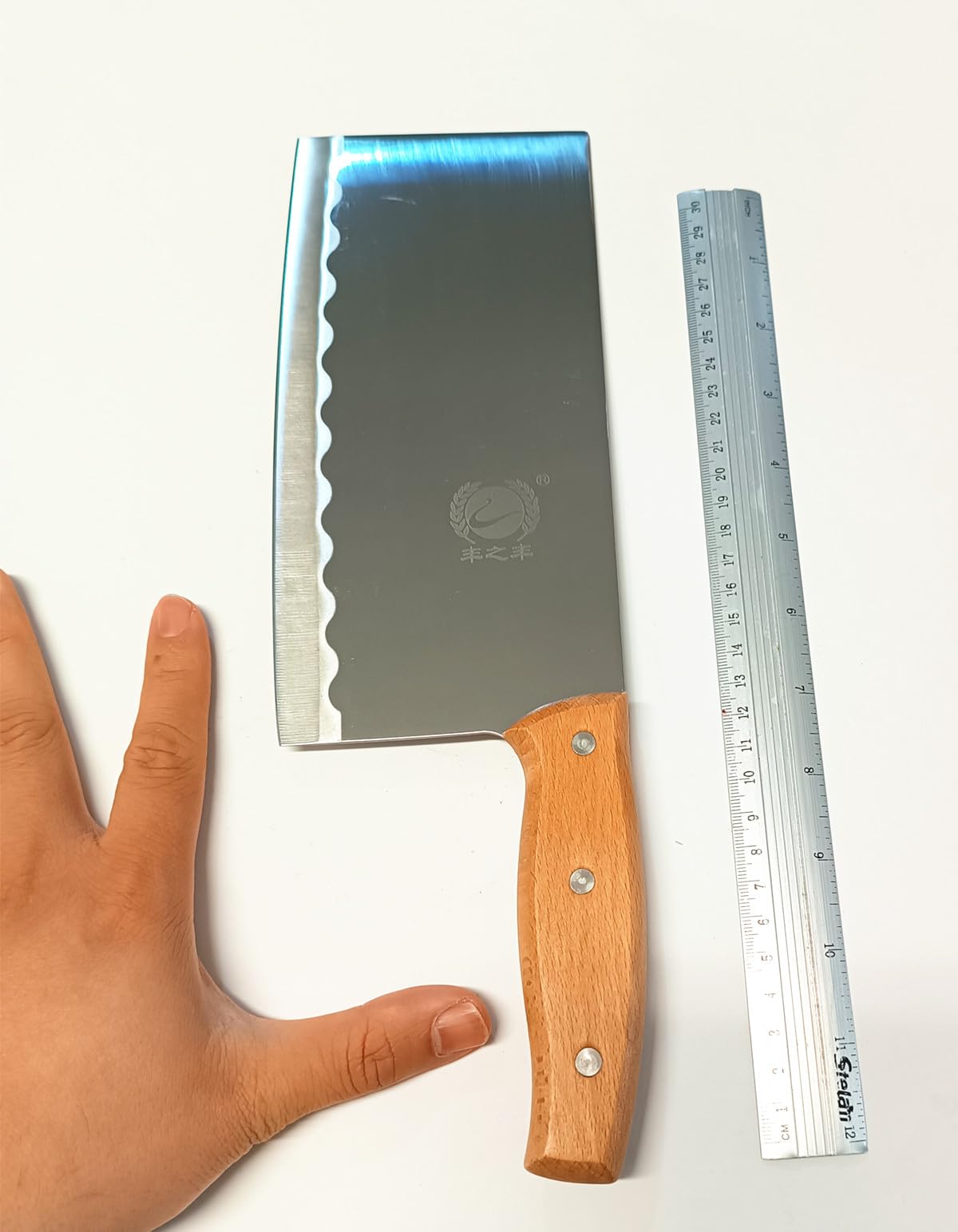 Coltello da Cucina Cinese in Acciaio Inox con manico in legno. Lunghezza 34 cm. Coltello da Mannaia.
