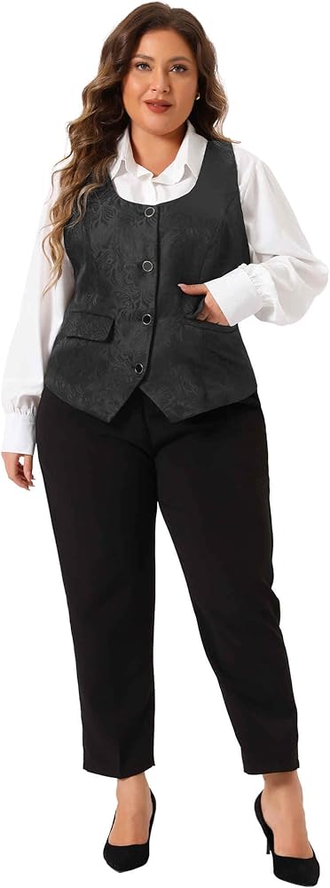 Agnes Orinda Plus Size Vest for Women Sleeveless Jacquard Jacket
