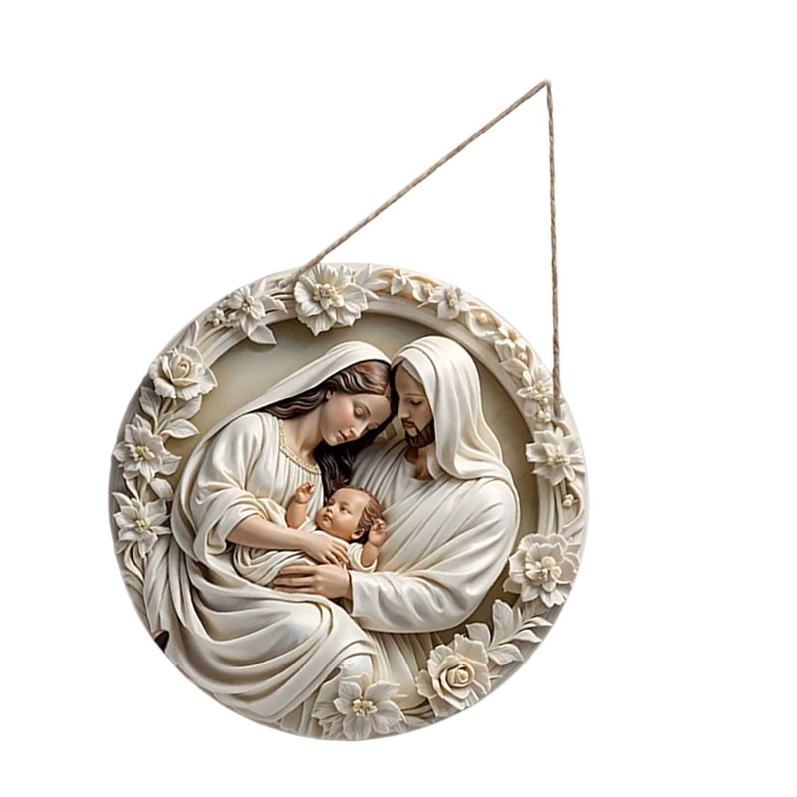Qcbuegof Multicolor Wood Carved Plaque Plaque For Jesus And Mary Nativity Scene Decor With Spiritual Atmosphere By Jesus And Mary Tree