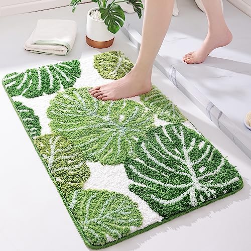 Panstar Green Leaves Bath Mat, Non Slip Large Plant