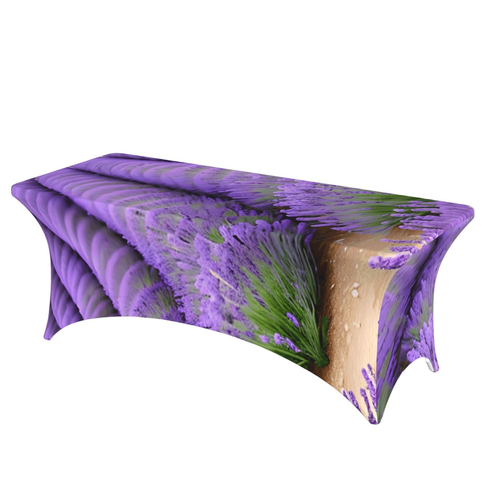 AYYQWE Romantic Lavender Print Elastic Rectangular Tablecloth For Banquet Outdoor Picnics Office Table Cover