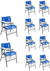 KIT 10 Cadeiras Universitárias Escolar Azul com porta livros