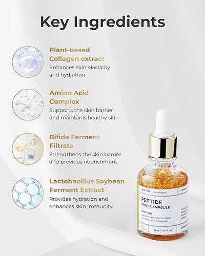 Miniatura 4 de BOM COSMETICS - Ampolla Peptide Power de 1.01 onzas líquidas, péptido penta-péptido con hilo de oro de 24 quilates y oro puro 99% para aumentar el