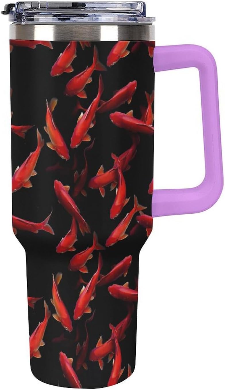 Red Salmon Fish Funny 40 Oz Tumbler with Handle and Straw Lid Stainless Steel Travel Mug for Hot Cold Beverages
