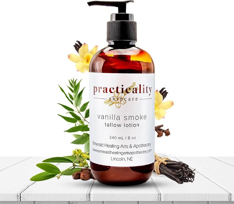 Loção corporal Practicality Vanilla Smoke com sebo bovino, 120 mL