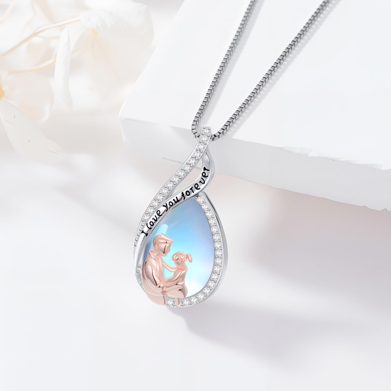 RomantiCWORK Collar de padre e hija de plata de ley 925 con colgante de corazón y papá hija regalo de cumpleaños, joyas para mujer y niña
