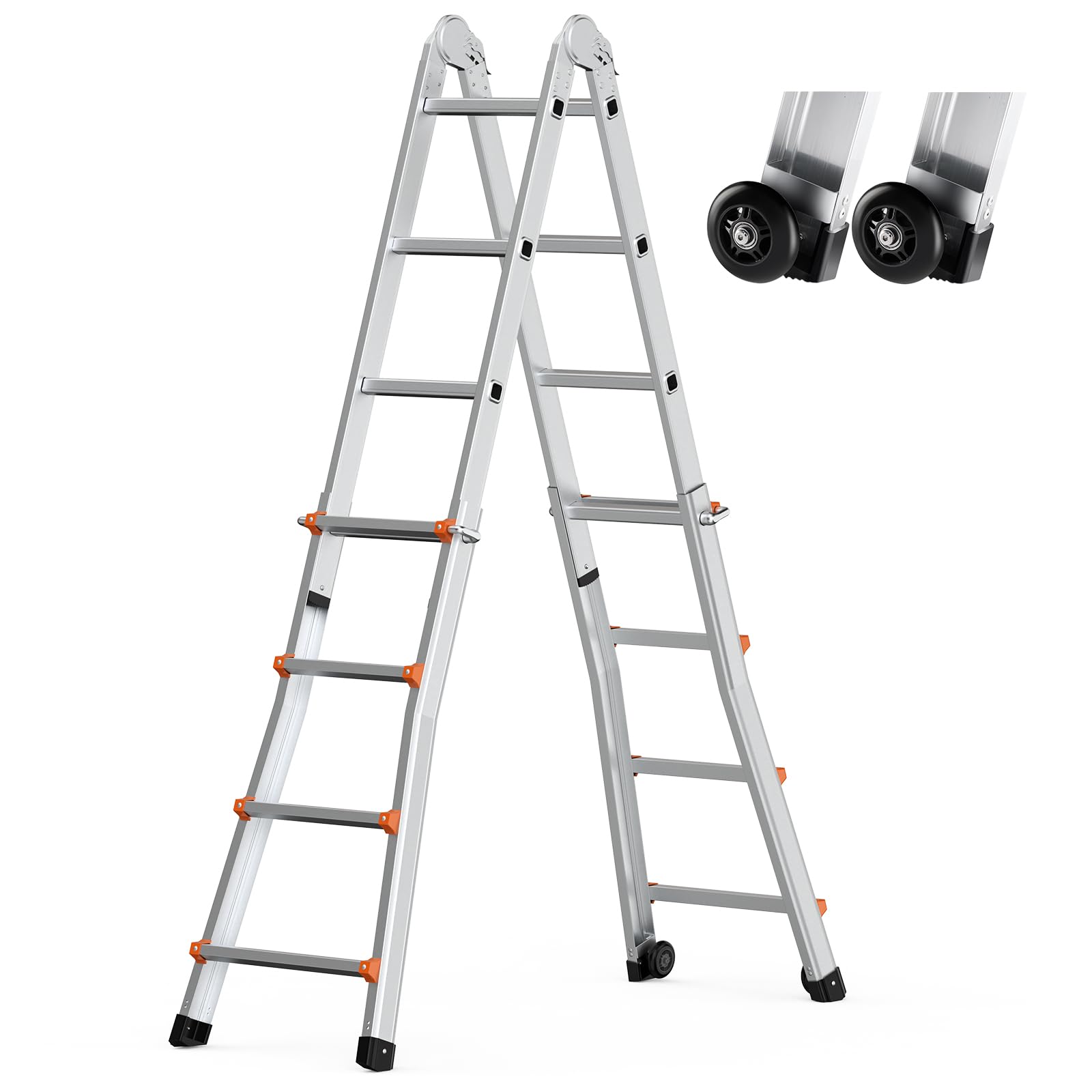 VEVOR Teleskopleiter mit A-Rahmen, 4,5 m Lange, kompakte Aluminium-Ausziehleiter, multifunktionale, Wohnmobilleiter, Teleskopleiter für Hausaufgaben, Treppen, Innen- und Außendächer, 150 kg Tragkraft