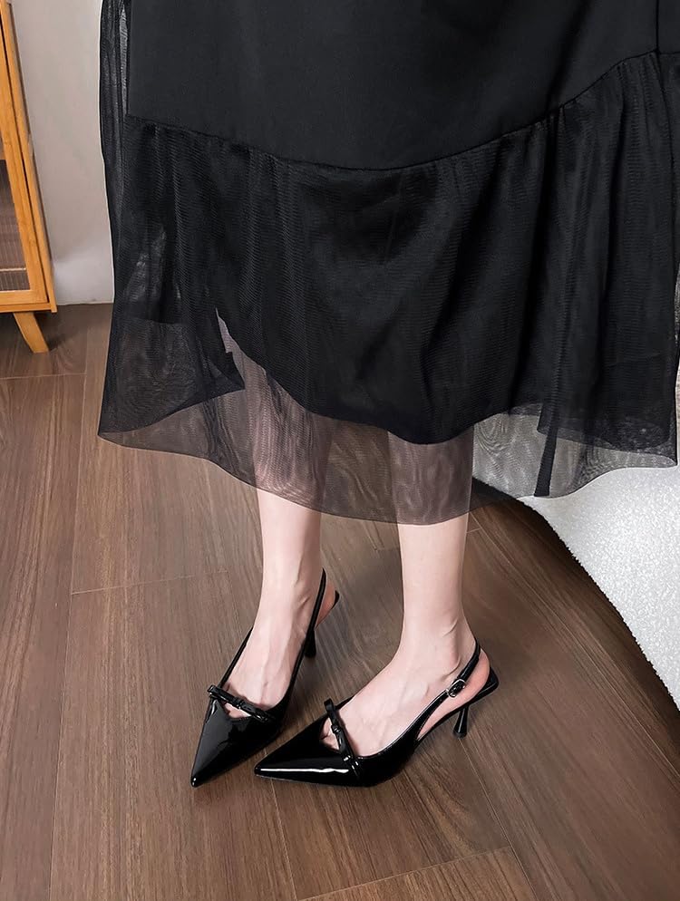 Womens Slingback High Heels Bow Tie Closed Pointed Toe Sexy Stiletto Dress Pumps Shoes 6