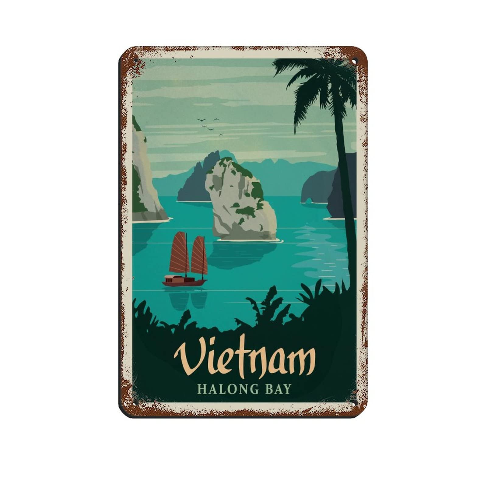 Azolid Metal Signs Vietnam Halong Bay Travel Tin Signs Vintage Bar Club Cave Home Kitchen Wall Decor Rustic Metal Sign Funny Decor 14X20cm