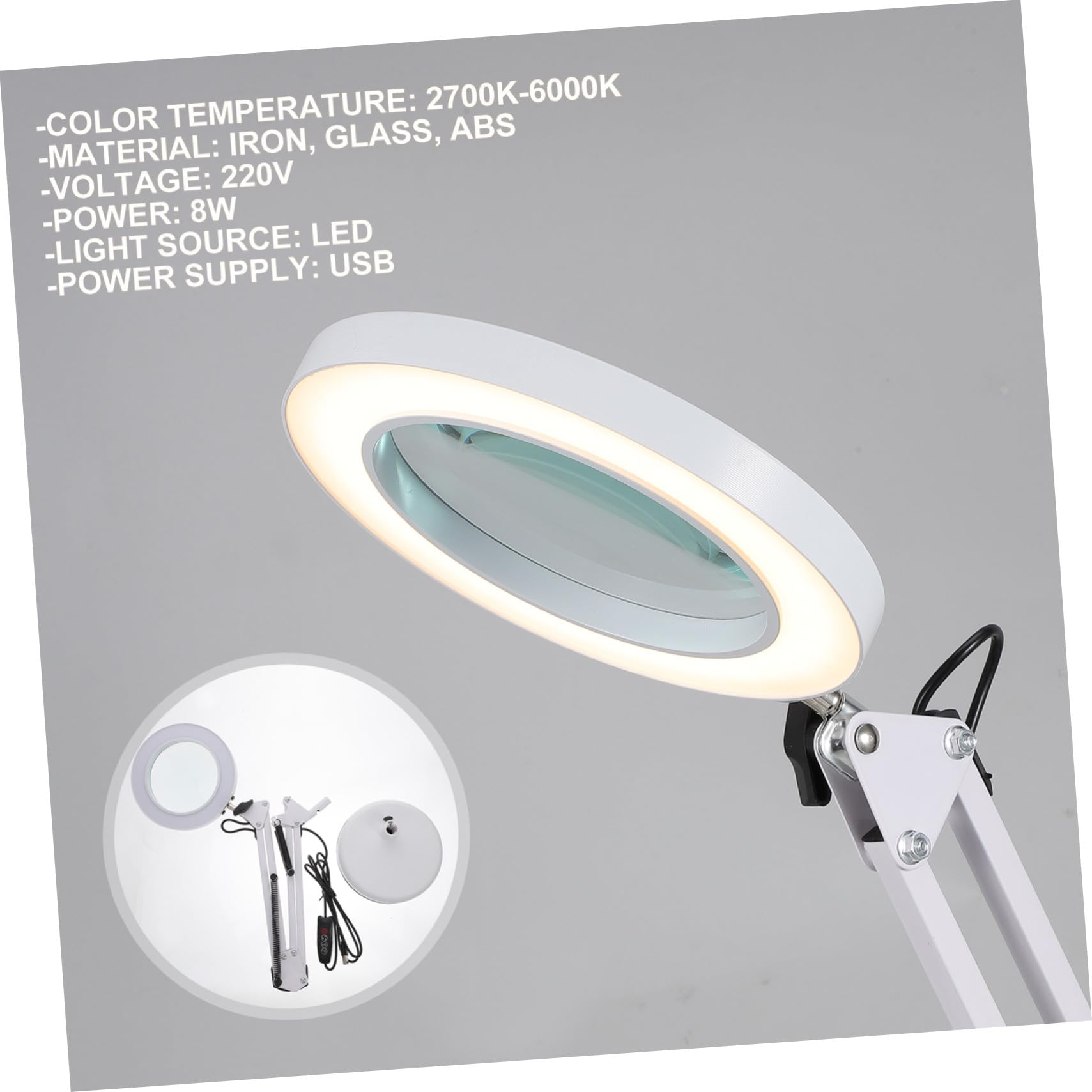 Lámpara de Aumento LED 8w 5x Plegable Luz para Escritorio