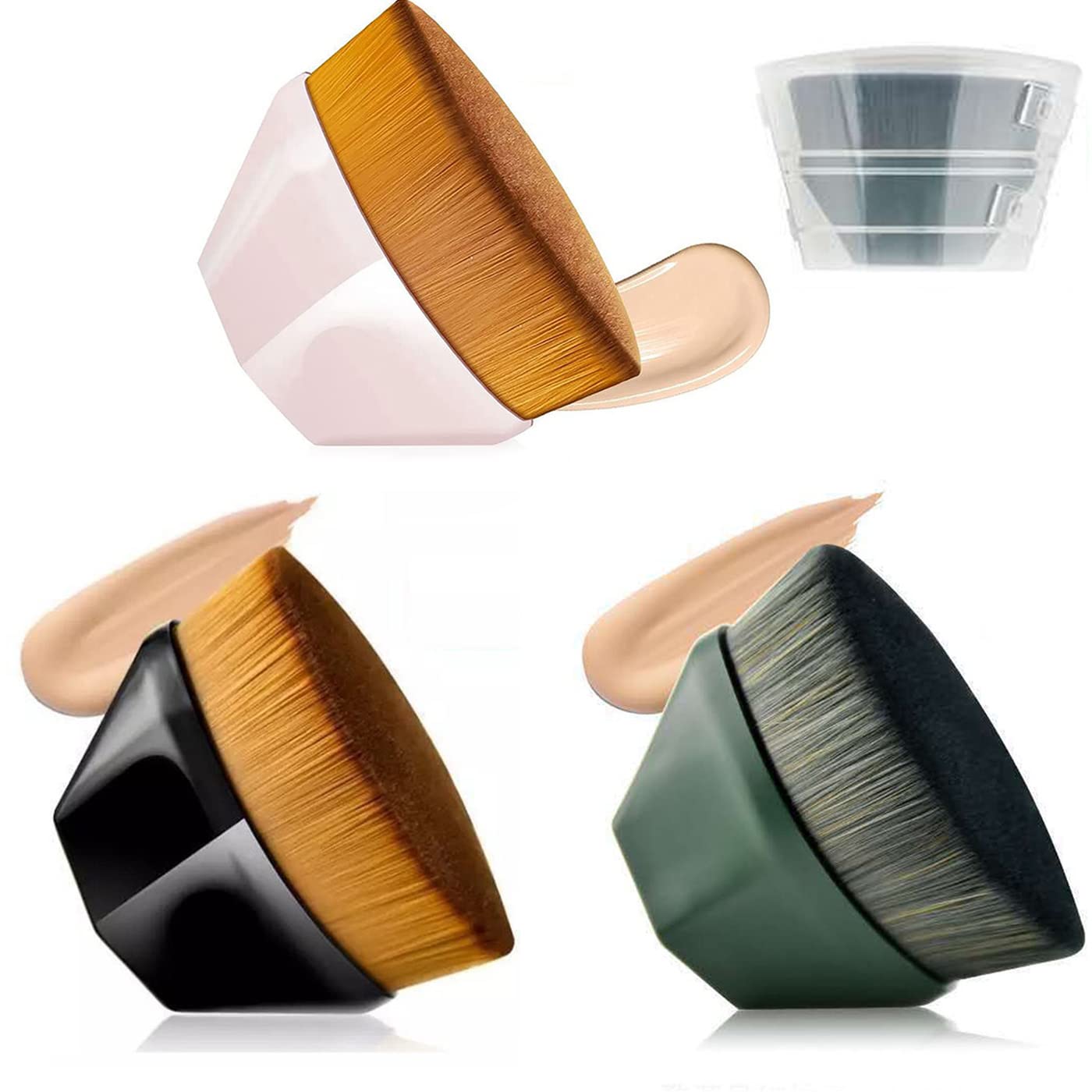LZZL Flat Top Kabuki Foundation Brush, Mama Makeup Brush, Brochas De Maquillaje Planas Paquete (Black+Green+Pink)