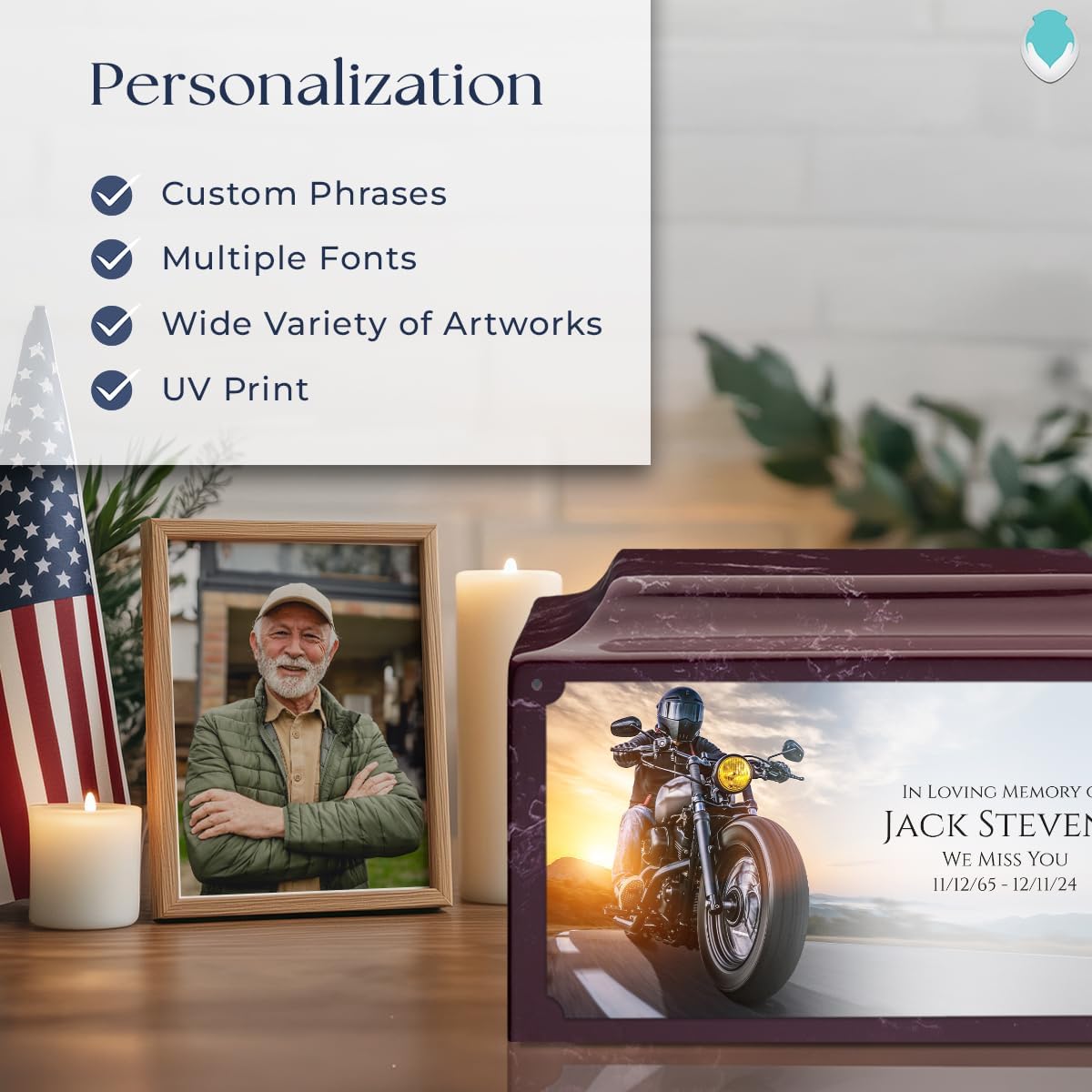 GetUrns – Legacy Cultured Marble Urn by Mackenzie, Adult Size Cremation Urns, Custom UV Printed Burial Urn for Ashes, 210 Cubic Inch Cemetery Urns for Ashes, Motorcycle, Merlot