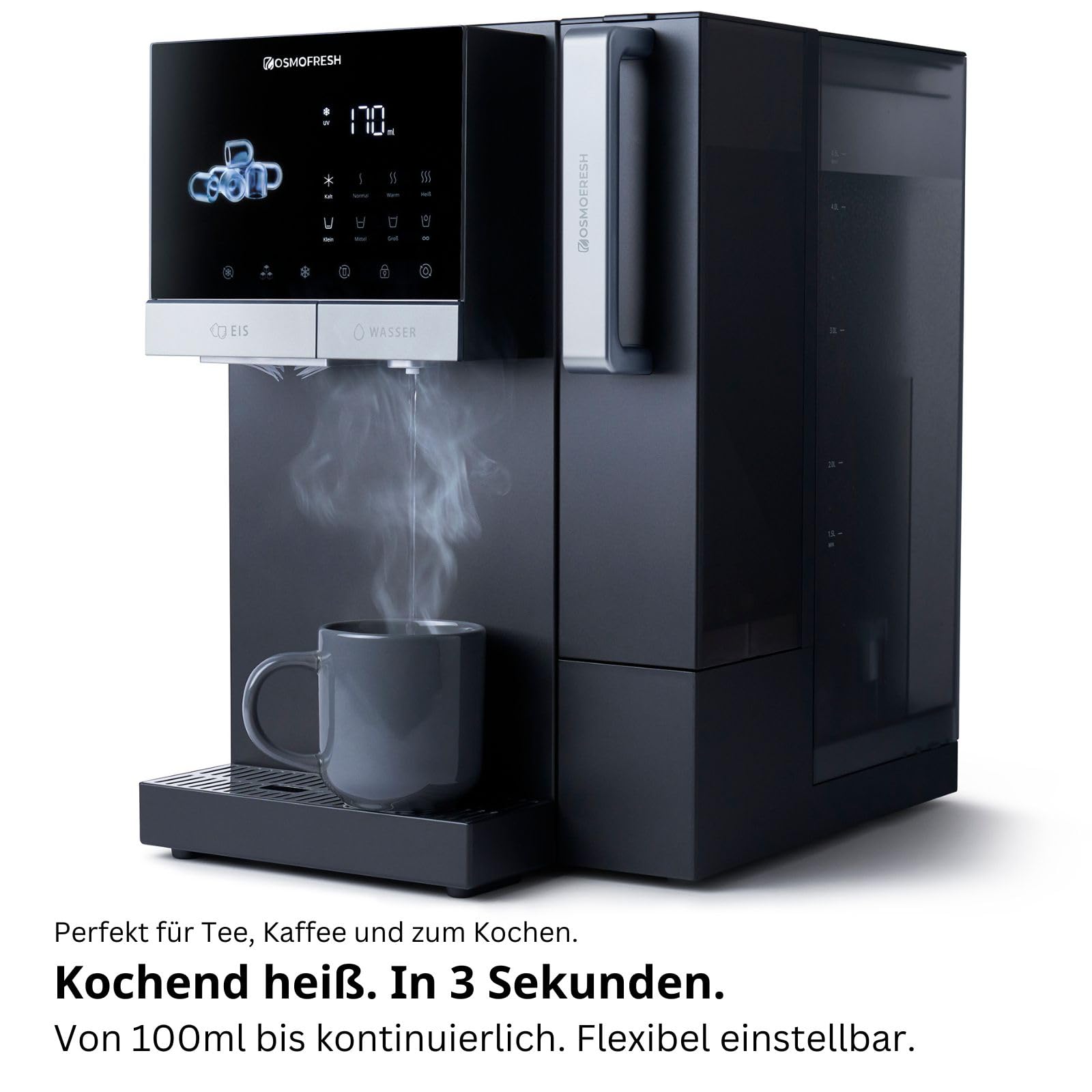 OsmoFresh Fusion Ice | Osmoseanlage mit Eiswürfelmaschine | gekühltes Wasser (bis 1°C) | kochend heißes Wasser | stufenlos | sehr wenig Abwasser | mit UV | 7-Fach Filterung | Mineralisierung