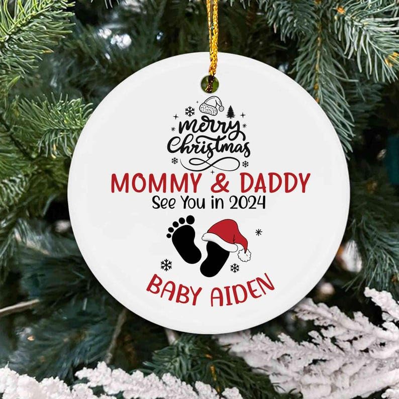 Personalized Baby Announcement Keepsake Gift, Mommy and Daddy to Be Christmas Ornament, See You in 2024 Pregnancy Announcement, Custom Name for Expecting Parents, Mom Gift