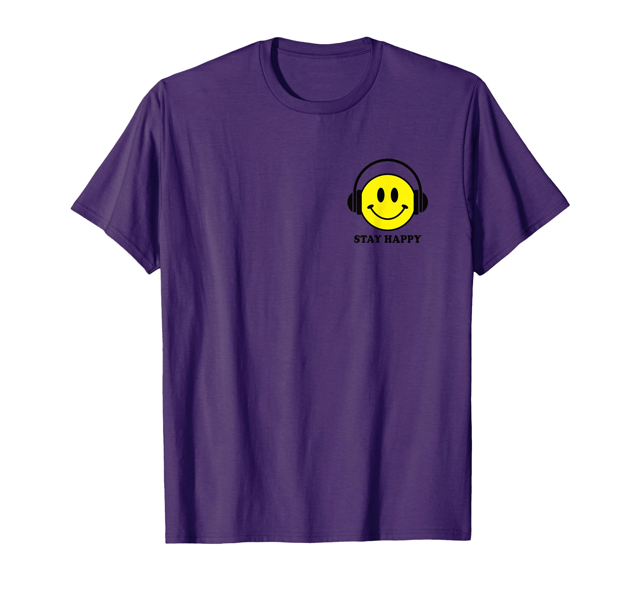 Stay Happy: Music-Inspired Happy Face Headphones Pocket Logo T-Shirt