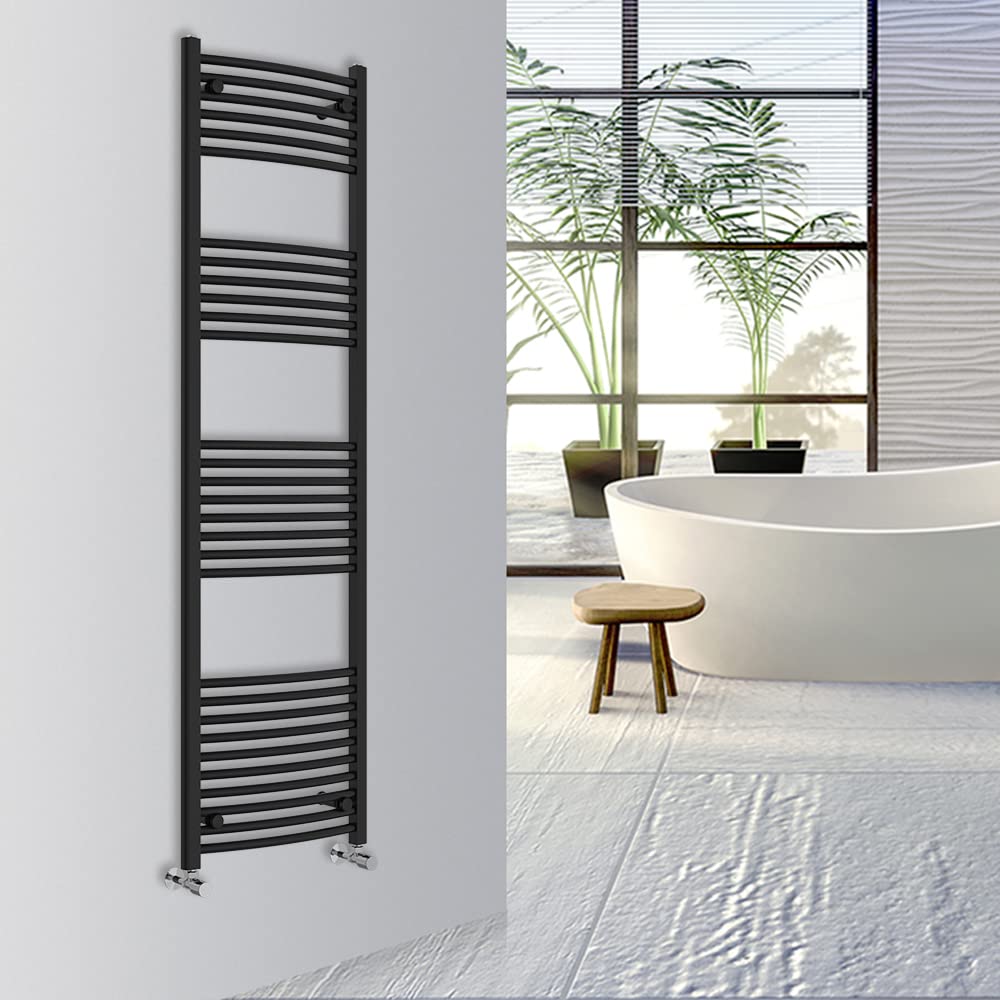 Warmehaus Black Curved Bathroom Heated Towel Rail Warmer Radiator Central Heating 1800X500mm