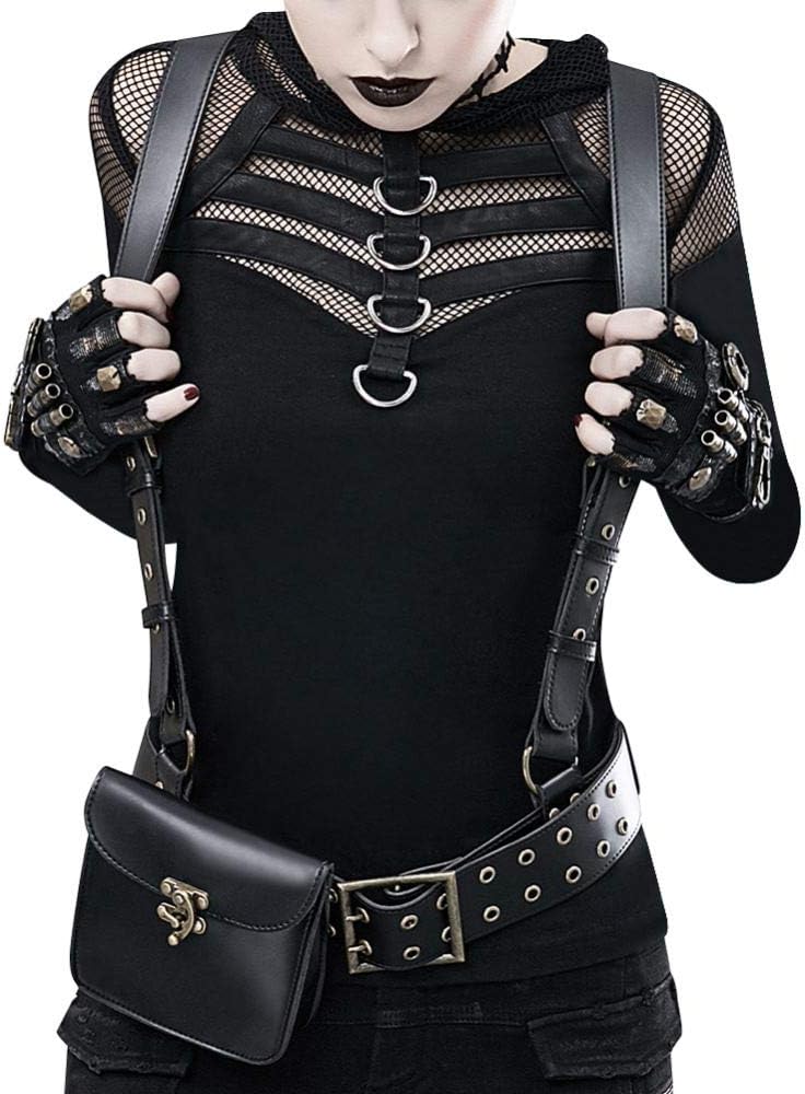 UIYTR Steampunk Waist Bag Gothic Leather Cross Body Bags Victorian Rivet Holster Bags Waistbag Travel Utility Belt