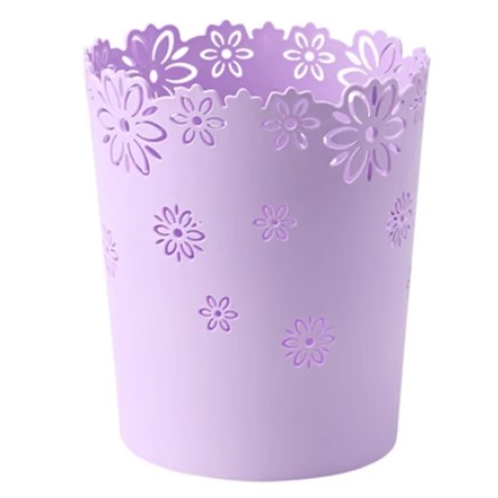 Grtheenumb Waste Bin for Bedroom, Waste Paper Bin, 6.3 Inch Plastic Hollow Paper Basket, Flower Lace Round for Bedroom, Bathroom, Kitchen, and Office S Purple