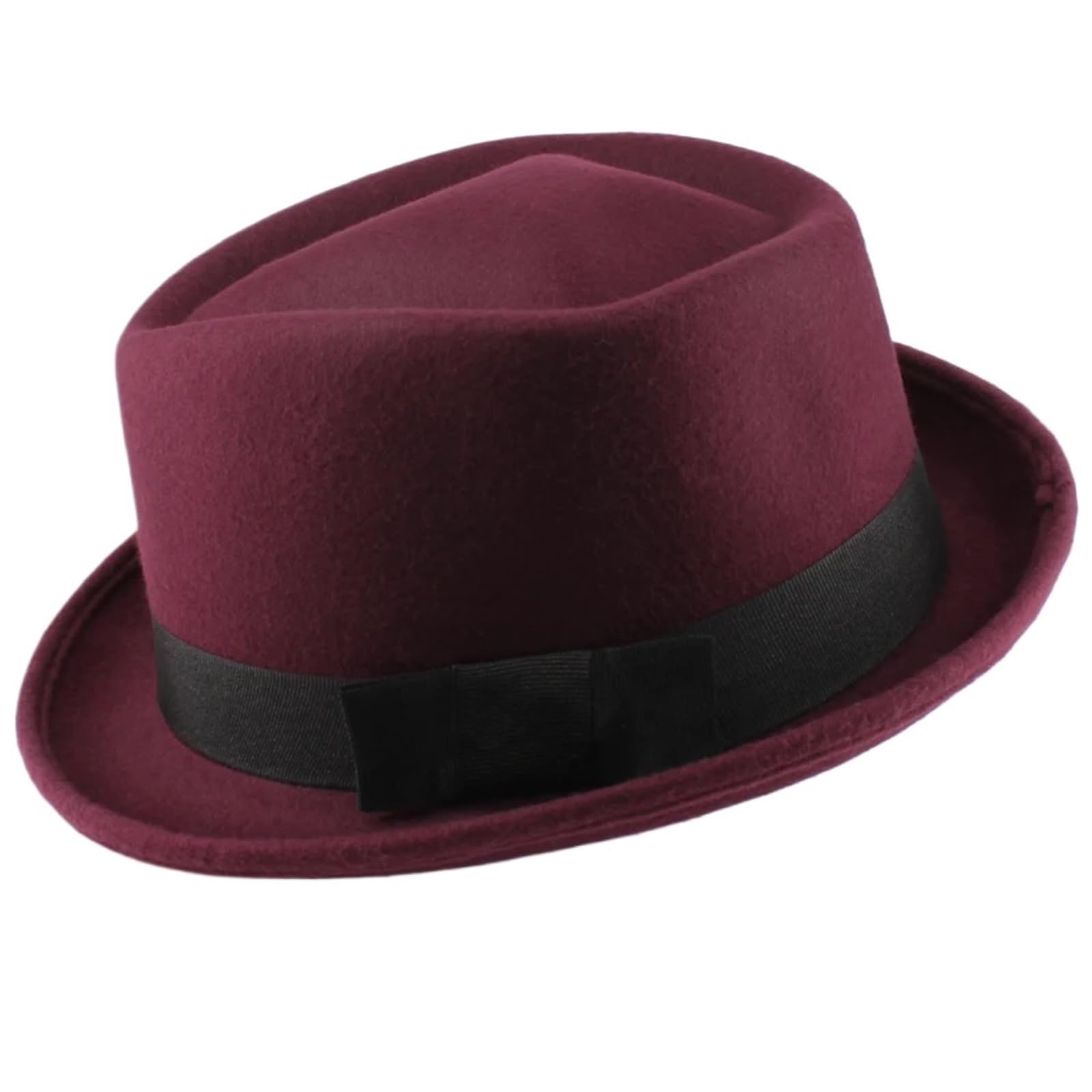 Cappello Cilindro Uomo Donna Top Pork Pie Cappelli Bowtie Band Fedora Cappellino Trilby Cappellini Jazz Party Viaggi all'aperto(Dark Red)