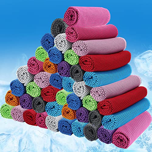 BBTO 100 Count Cooling Towel - Microfiber Cold Sports Sweat Rags Neck & Face Breathable Ice Chilly Towel for Gym Yoga Golf Workout Beach Accessories(Multicolor,32 x 12 Inch)
